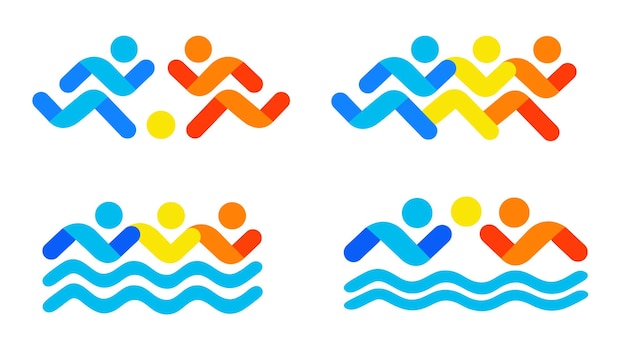 Pływanie Do Biegania Projekty Logo Gry Sportowe Ikony Symbole Konkurencji