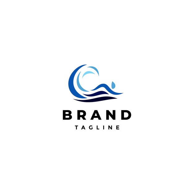 Pływanie pod falami Projektowanie logo Pływacy pływają w falistym projekcie logo oceanu