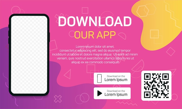 Plik wektorowy pobierz baner reklamowy naszej aplikacji makieta telefonu na różowym tle aplikacja na mobilny interfejs użytkownika i ux