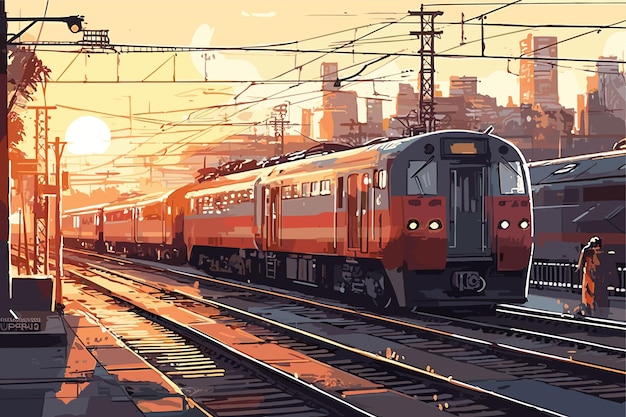 Pociąg Dużych Prędkości W Ruchu Na Stacji Kolejowej O Zachodzie Słońca Szybko Poruszający Się Nowoczesny Pociąg Pasażerski Na R