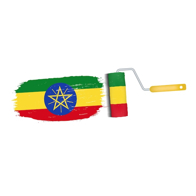 Pociągnięcie Pędzla Z Flagą Narodową Etiopii Na Białym Tle Na Białym Tle Ilustracji Wektorowych