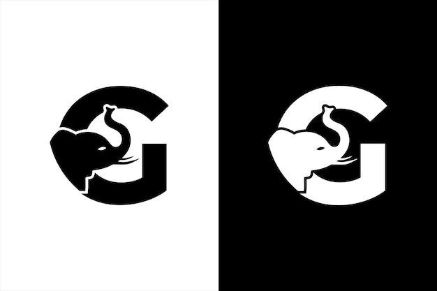 Początkowa Litera G Z Grafiką Liniową W Kształcie Słonia. Nowoczesny Projekt Logo Alfabetu Litery G Słonia.