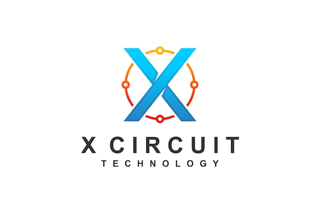 Początkowa litera logo X z symbolem ikony technologii płytki obwodowej