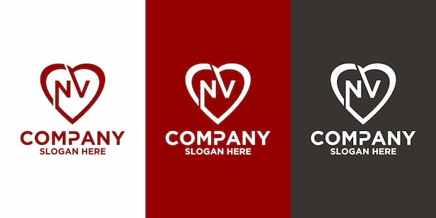 Początkowa litera nv love logo wektor szablon projektu