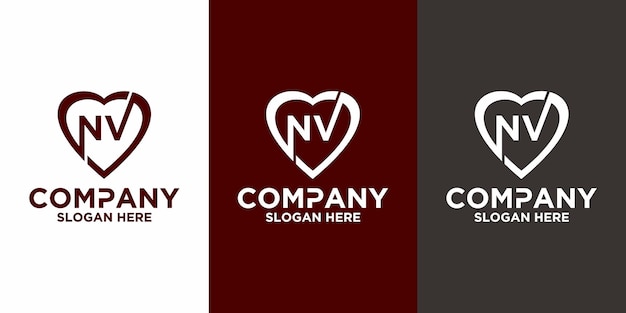 Początkowa litera nv love logo wektor szablon projektu