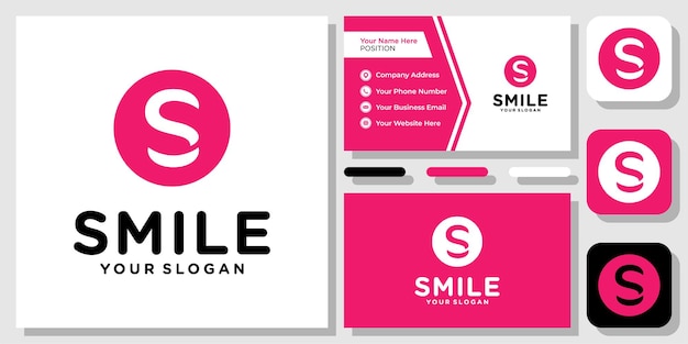 Początkowa Litera S Smile Tooth Health Care Circle Dental Happy Logo Design Z Szablonem Wizytówki