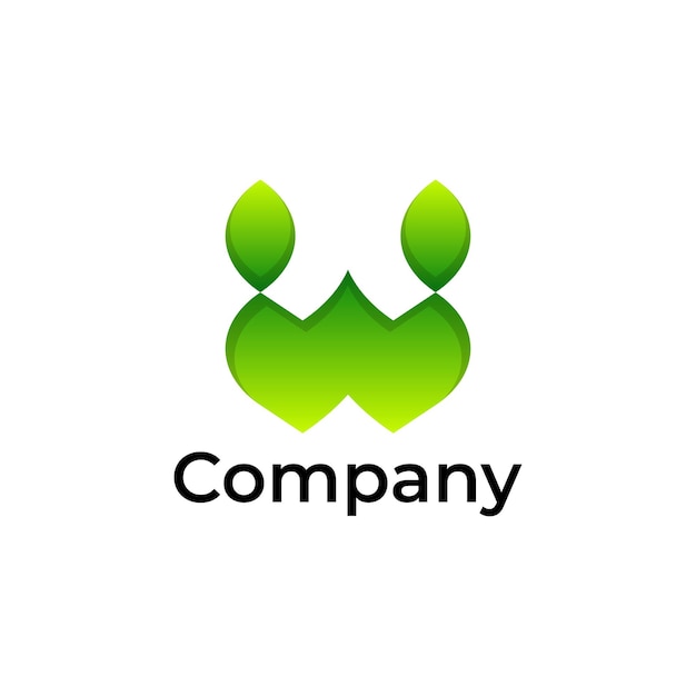 Plik wektorowy początkowa litera w z kolorowym logo z gradientem liści