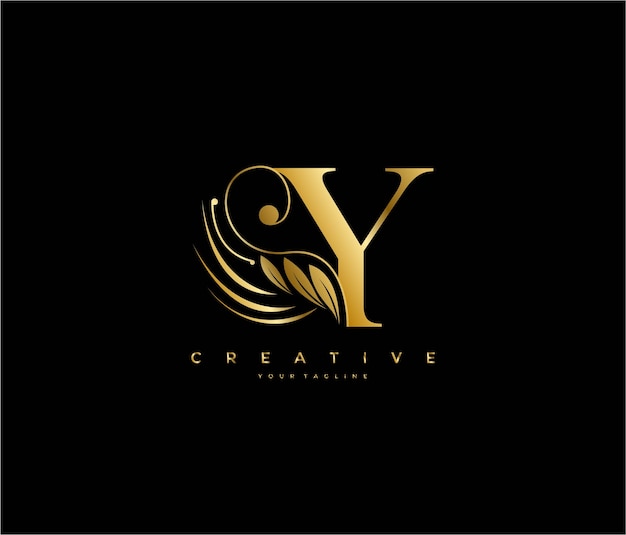 Początkowa Litera Y Luksusowe Piękno Kwitnie Ornament Złoty Monogram Logo