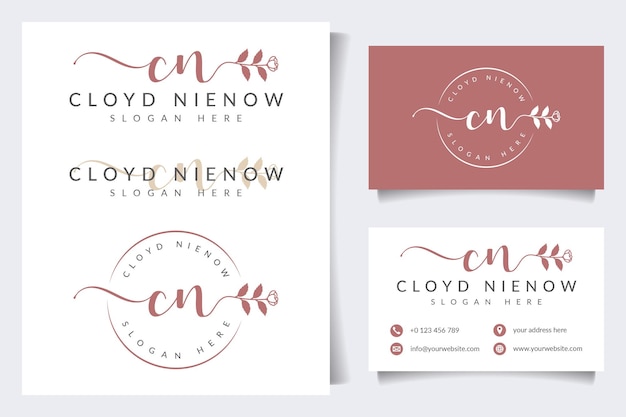 Początkowe kolekcje kobiecego logo cn z szablonem wizytówki