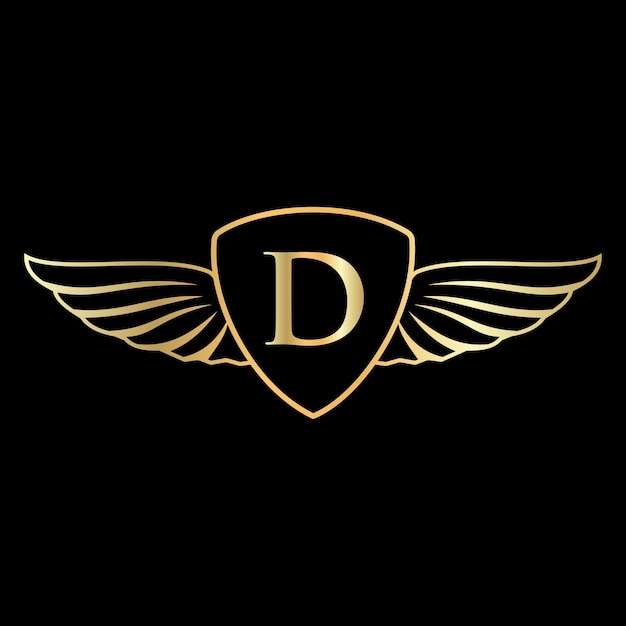Początkowe logo skrzydła na literze D alfabetu symbolu logo transportu