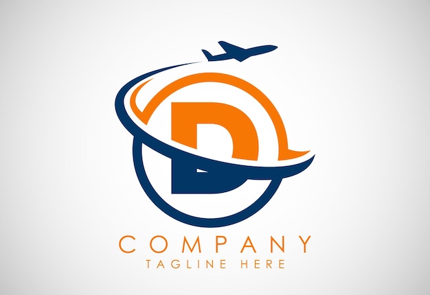 Początkowy Alfabet D Z Samolotem Ikony Podróży Znak Logo Lotnictwa Symbol Lotów Ikona Lotów