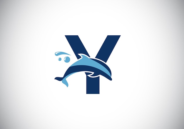 Początkowy Alfabet Litery Y Monogram Z Logo Dolphin Water Animal Icon Godło Czcionki Nowoczesny Logotyp Wektorowy Dla Biznesu I Tożsamości Firmy