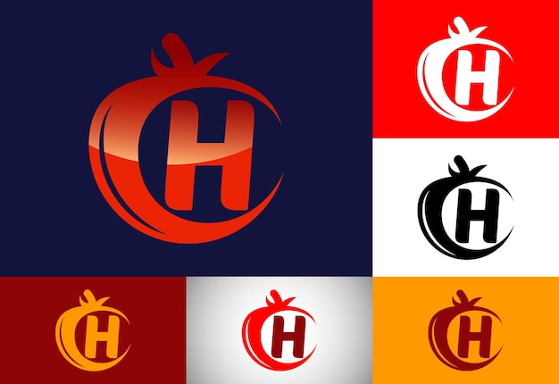 Początkowy Alfabet Monogram H Z Pomidorem. Szablon Projektu Logo Pomidora. Godło Czcionki. Jedzenie Organiczne