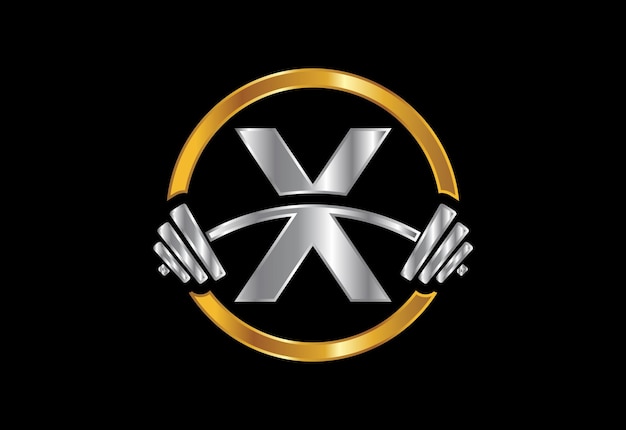 Początkowy Alfabet Monogramów X Ze Sztangą Projektowanie Logo Wektor Podnoszenia Logo Wektor Dla Kulturystyki