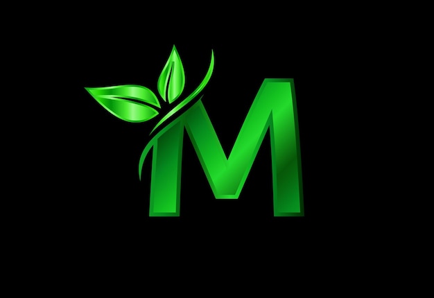 Początkowy Alfabet Monogramu M Z Dwoma Liśćmi. Koncepcja Zielonego Ekologicznego Logo. Logo Ekologiczne