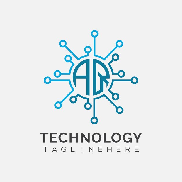 Początkowy monogram AQ dla logo technologicznego z wzorem w stylu okręgu