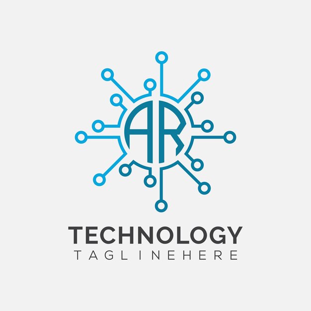 Początkowy monogram AR dla logo technologicznego z wzorem w stylu okręgu