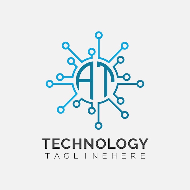 Początkowy monogram AT dla logo technologicznego z wzorem w stylu okręgu
