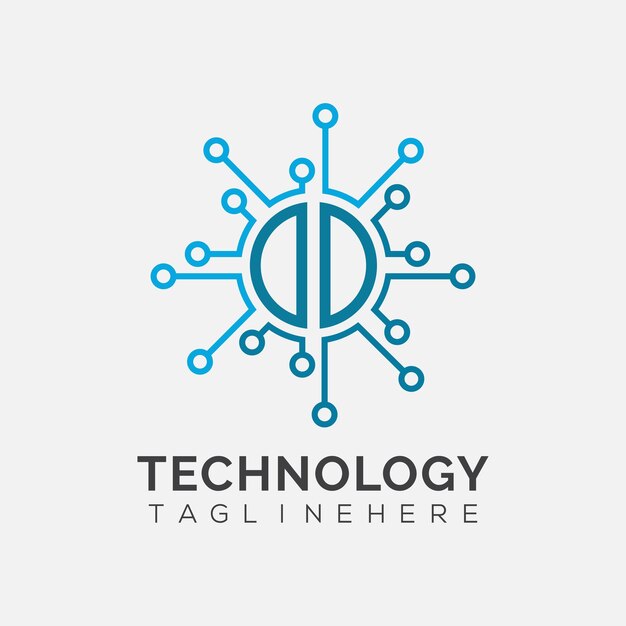 Początkowy monogram DD dla logo technologicznego z wzorem w stylu okręgu
