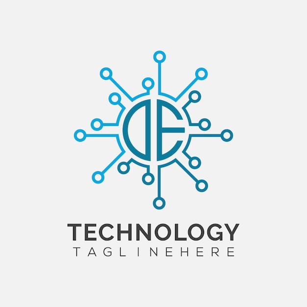 Początkowy monogram DE dla logo technologicznego z rysunkiem w stylu okręgu