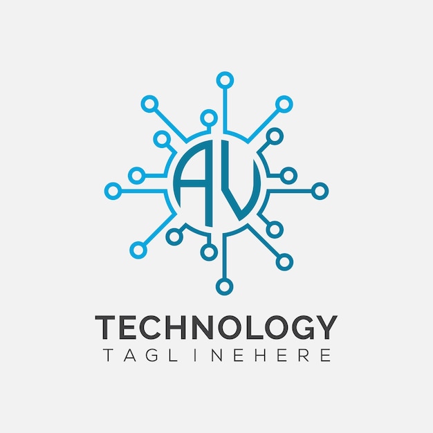 początkowy monogram dla logo technologii z konstrukcją w stylu okręgu AV