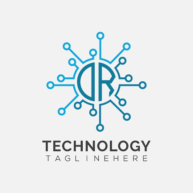 Początkowy monogram DR dla logo technologicznego z wzorem w stylu okręgu