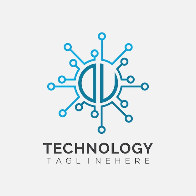 Początkowy monogram DU dla logo technologicznego z wzorem w stylu okręgu