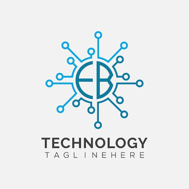 Początkowy monogram EB dla logo technologii z wzorem w stylu okręgu