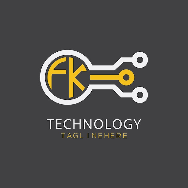 Początkowy monogram FK dla logo technologicznego z rysunkiem w stylu okręgu