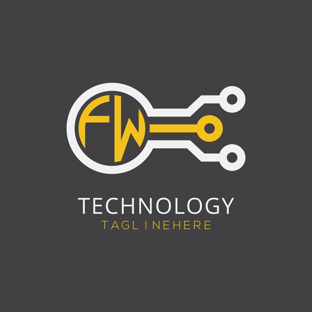 Początkowy monogram FW dla logo technologicznego z rysunkiem w stylu okręgu