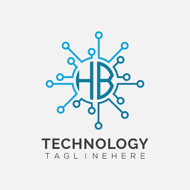 Początkowy monogram HB dla logo technologicznego z rysunkiem w stylu okręgu