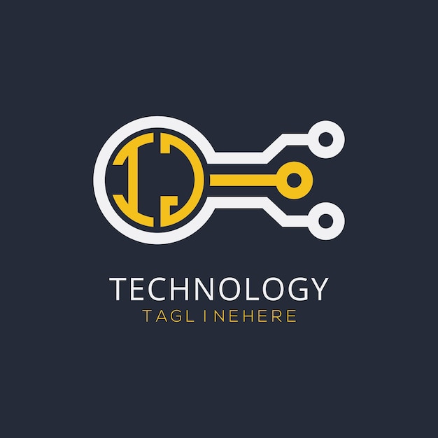 Początkowy monogram IJ dla logo technologicznego z wzorem w stylu okręgu
