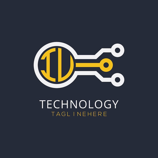 Początkowy monogram IU dla logo technologicznego z wzorem w stylu okręgu