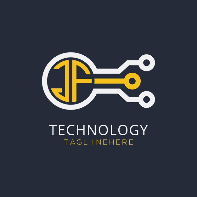 Początkowy monogram JF dla logo technologicznego z wzorem w stylu okręgu