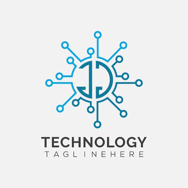 Początkowy monogram JJ dla logo technologicznego z stylem okrągłym