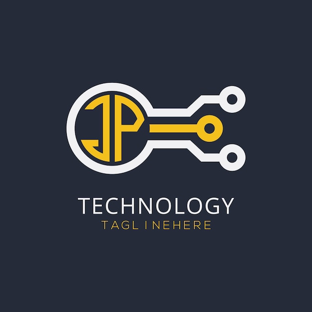 Początkowy monogram JP dla logo technologii z konstrukcją w stylu okręgu