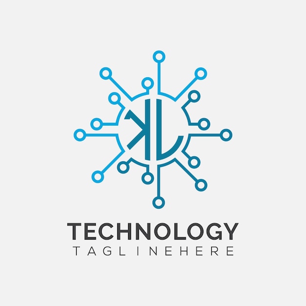 Początkowy monogram KL dla logo technologicznego z wzorem w stylu okręgu