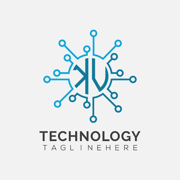 Początkowy monogram KV dla logo technologicznego z wzorem w stylu okręgu