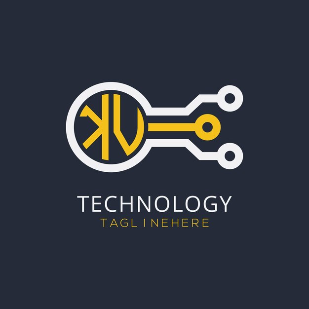 Początkowy monogram KV dla logo technologicznego z wzorem w stylu okręgu