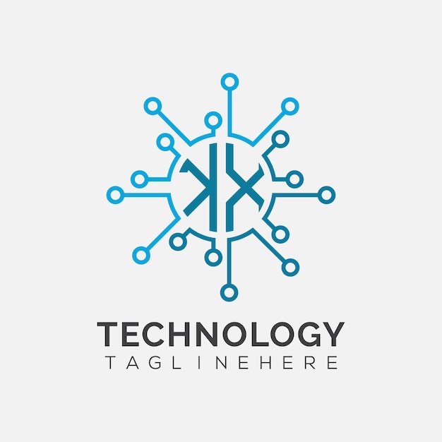 Początkowy monogram KX dla logo technologicznego z wzorem w stylu okręgu