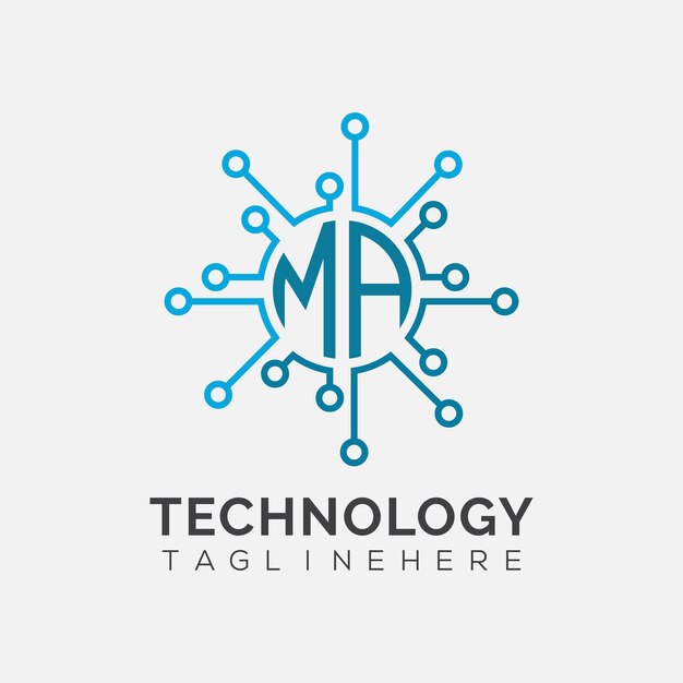Początkowy monogram MA dla logo technologicznego z rysunkiem w stylu okręgu