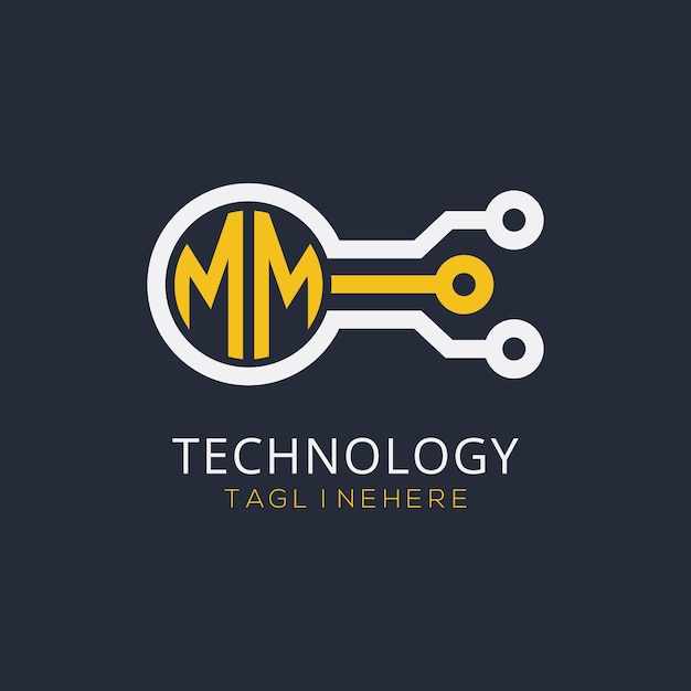 Początkowy monogram MM dla logo technologicznego z rysunkiem w stylu okręgu
