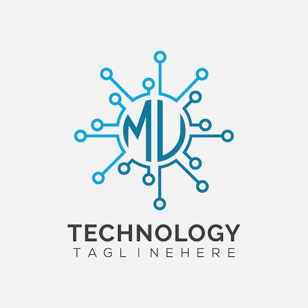 Początkowy monogram MU dla logo technologicznego z wzorem w stylu okręgu