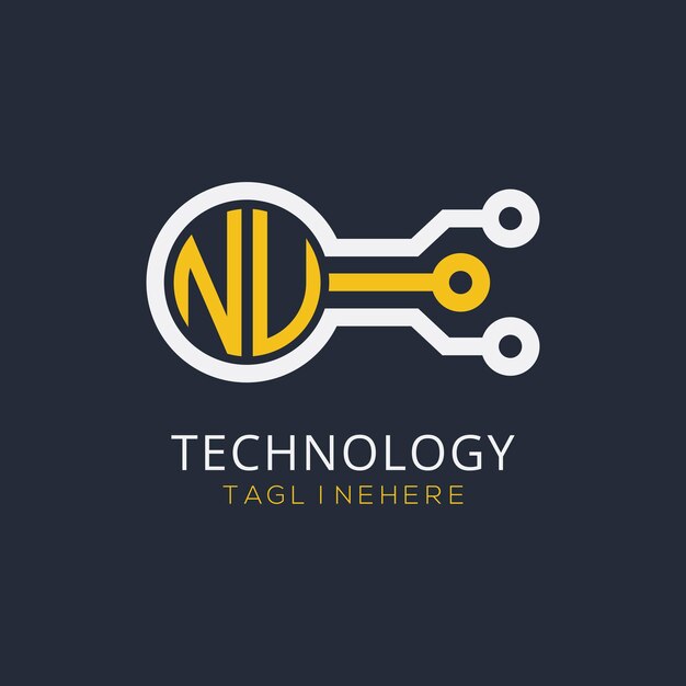 Początkowy monogram NU dla logo technologicznego z rysunkiem w stylu okręgu