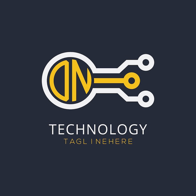 Początkowy monogram ON dla logo technologicznego z rysunkiem w stylu okręgu