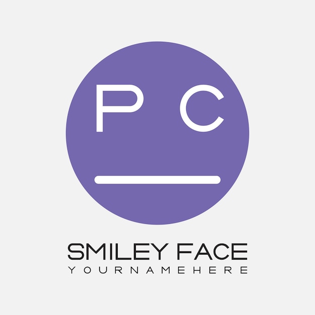 Początkowy monogram PC dla logo twarzy uśmiechniętej z stylem okrągłym