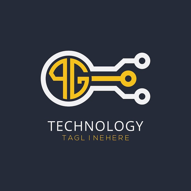 Początkowy monogram PG dla logo technologicznego z wzorem w stylu okręgu