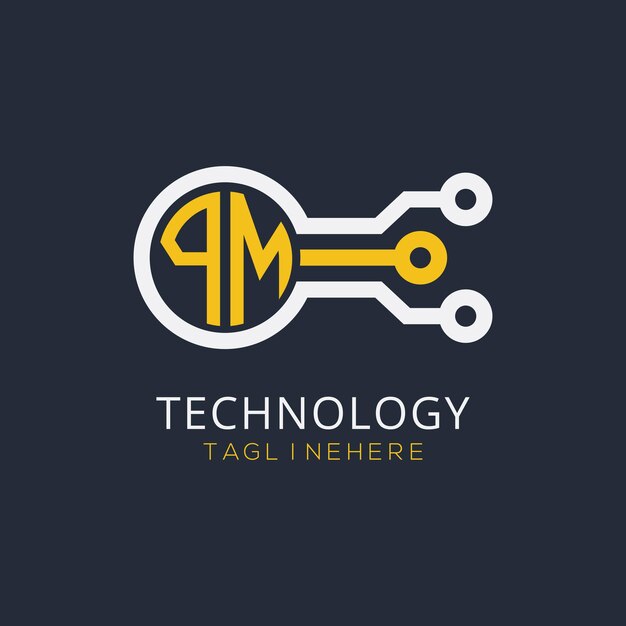 Początkowy monogram PM dla logo technologicznego z wzorem w stylu okręgu
