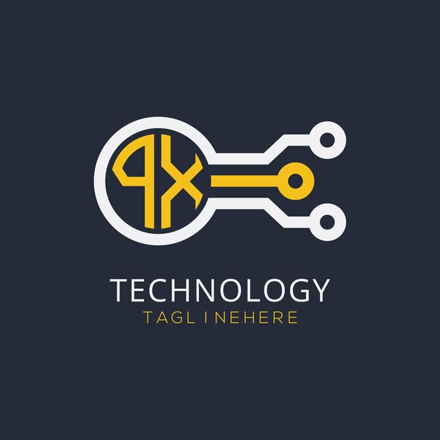 Początkowy monogram PX dla logo technologicznego z rysunkiem w stylu okręgu