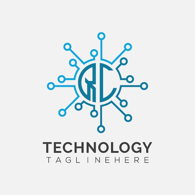 Początkowy monogram QC dla logo technologicznego z wzorem w stylu okręgu